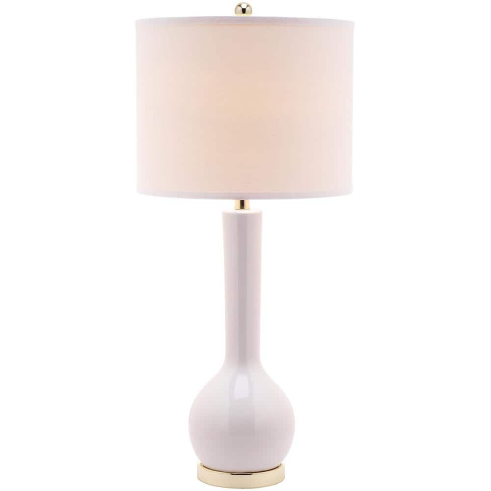 Mae Long Neck Ceramic Table Lamp in Light Grey with Off-White Shade