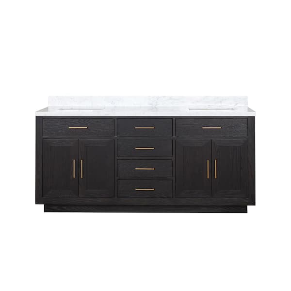 Condor 72 in W x 22 in D Black Oak Double Bath Vanity and Carrara Marble Top