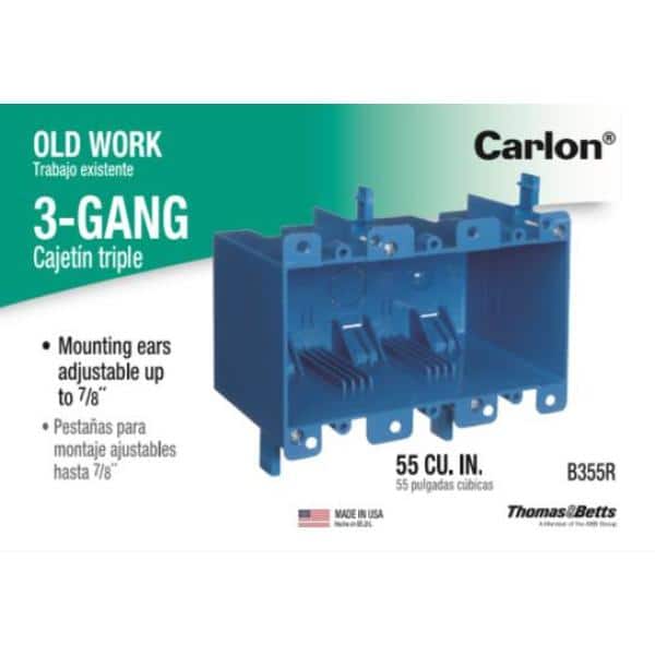 T&B Cat# 6063-4 Non-Metallic 3-Gang Old Work Switch/Out Union Box 2-3/8" Deep 