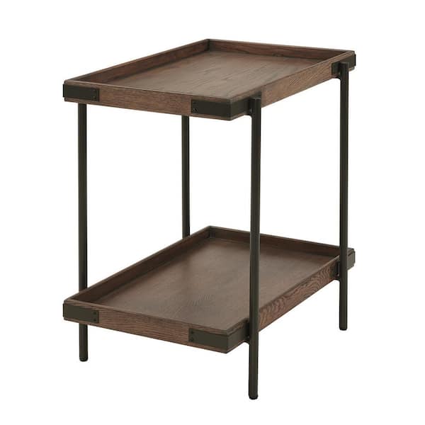 Alaterre Furniture Kyra 27 in. Rustic Brown Oak and Metal Side Table with Shelf