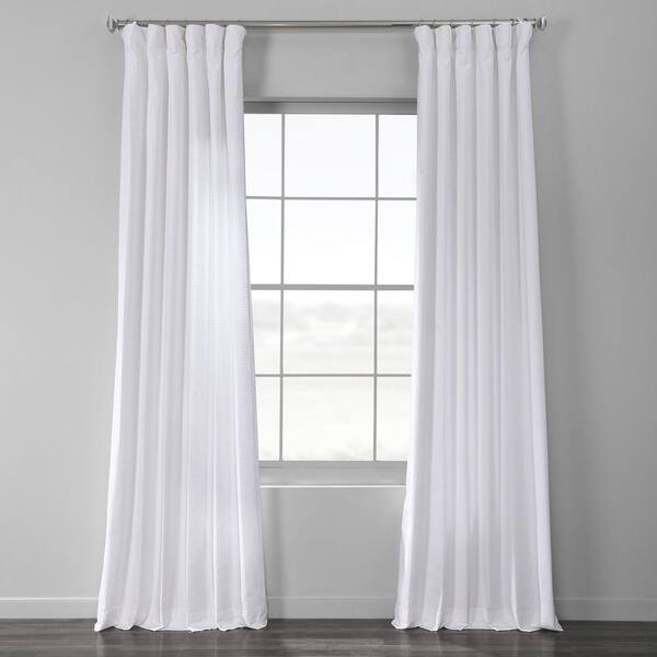 Exclusive Fabrics & Furnishings Ultra White Bark Weave Solid Cotton Curtain - 50 in. W x 120 in. L