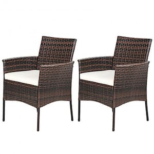 Wicker Outdoor Patio Lounge Armchairs with White Cushions (2-Pack)
