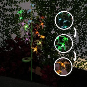 37 in. Tall Outdoor Solar Color Changing Hummingbird Green LED Landscape Flood Light Stake