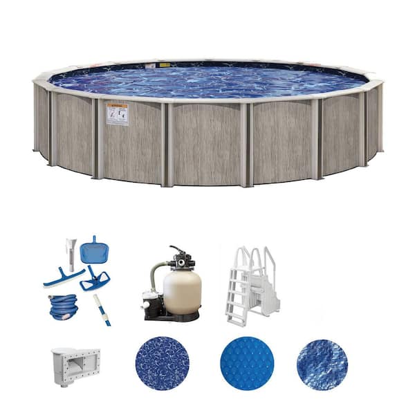 Aspen Wood 18 ft. Round 54 in. Deep Above Ground Deluxe Hard Sided Pool Package