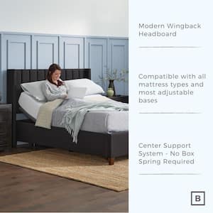 Adele Black Upholstered Full Platform Bed Frame with a Vertical Channel Tufted Wingback Headboard