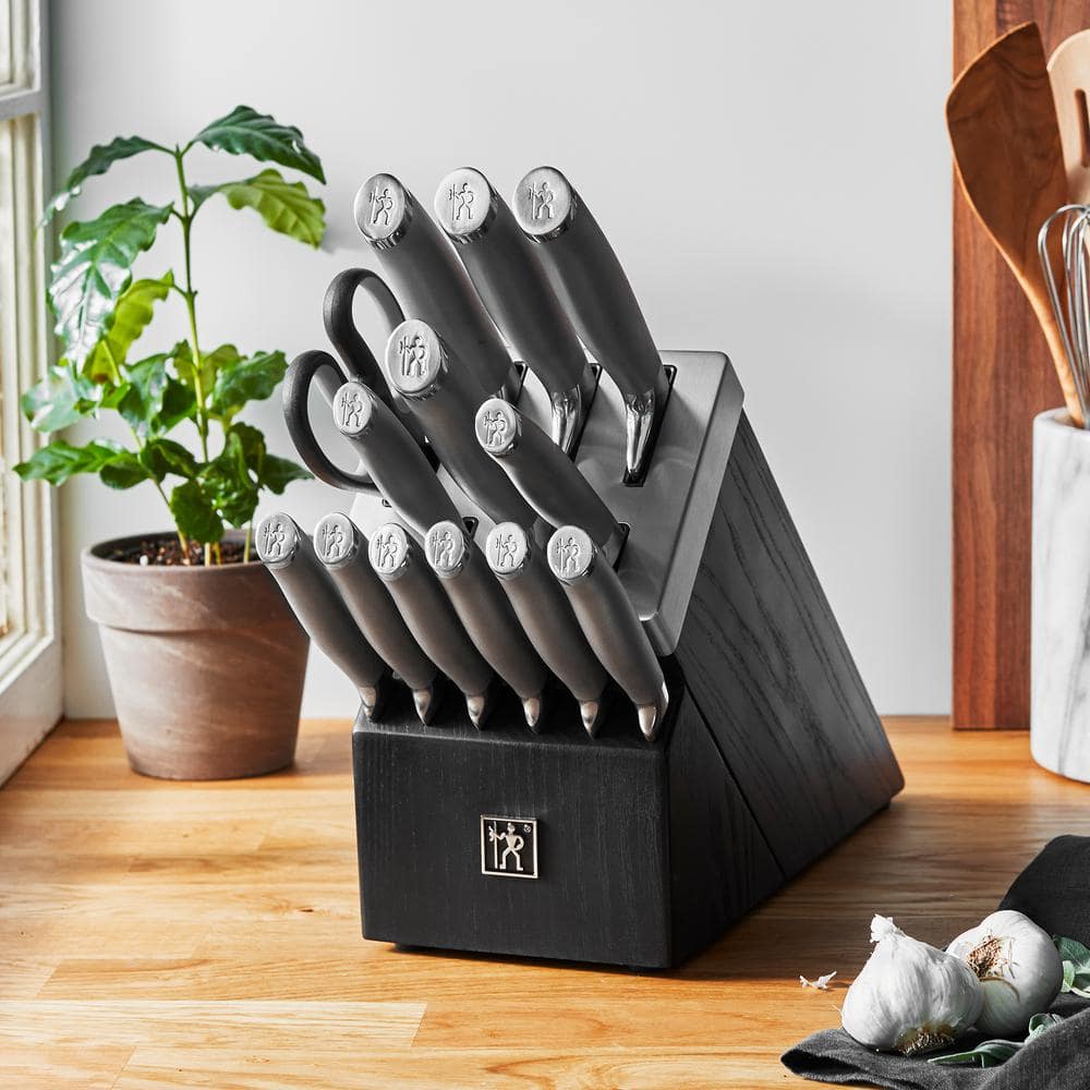HENCKELS Modernist 14-Piece Self-Sharpening Knife Set with Block, Chef Knife, Paring Knife, Bread Knife, Steak Knife, Stainless Steel, Walnut