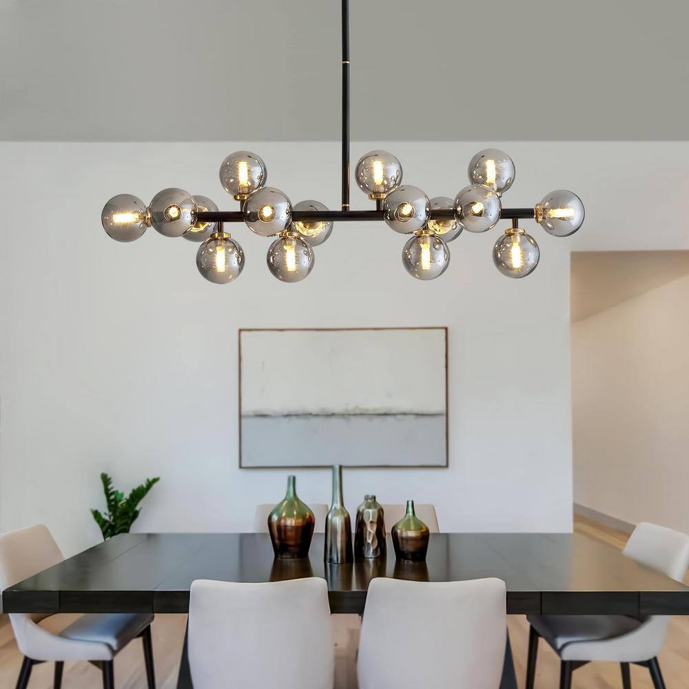 Gray Glass 16-Light Linear Sputnik Chandelier