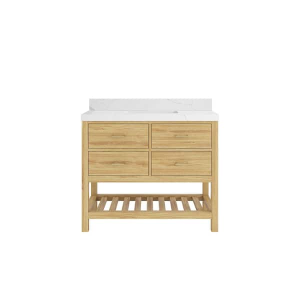 Willow Collections Parker Teak 42 in. Single Sink Freestanding Light Natural Bath Vanity with Calcutta Laza Quartz Top Unassembled