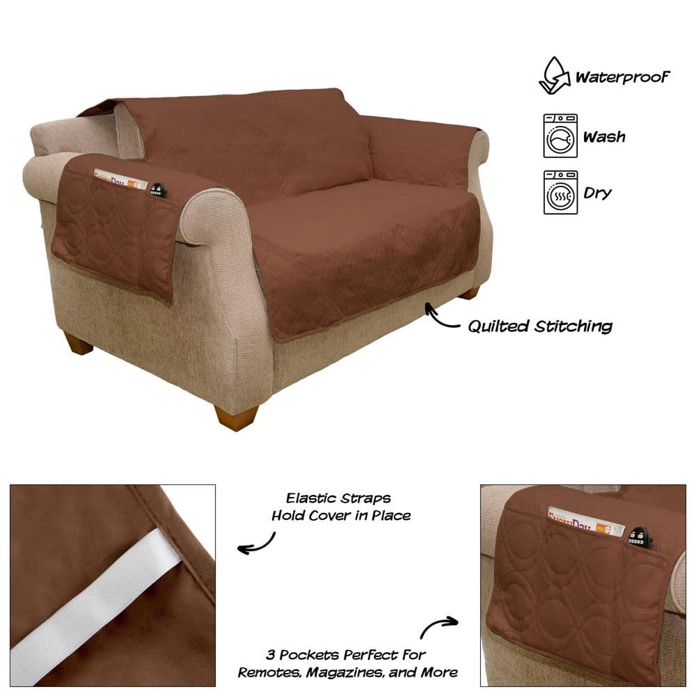 Brown Quilted Waterproof Pet Loveseat Cover with Pockets