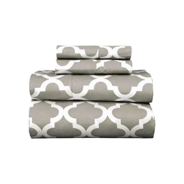 4-Piece Beige and White Novelty Microfiber Full Sheet Set