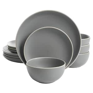 Zuri Matte 12-Piece Stoneware Dinnerware Set in Grey Service of 4