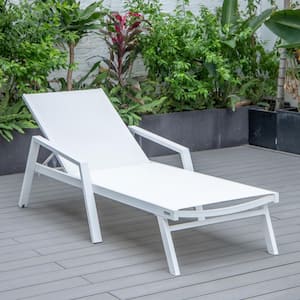 Aluminum Beach Pool Chaise Lounge Chairs Mesh Sling Fabric With Arms and Reclining Backrest in White