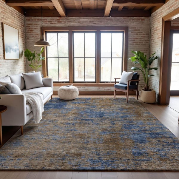 Mayfield Premium Machine Washable Abstract AMF1093 Navy 5 ft. x 7 ft. 6 in. Area Rug