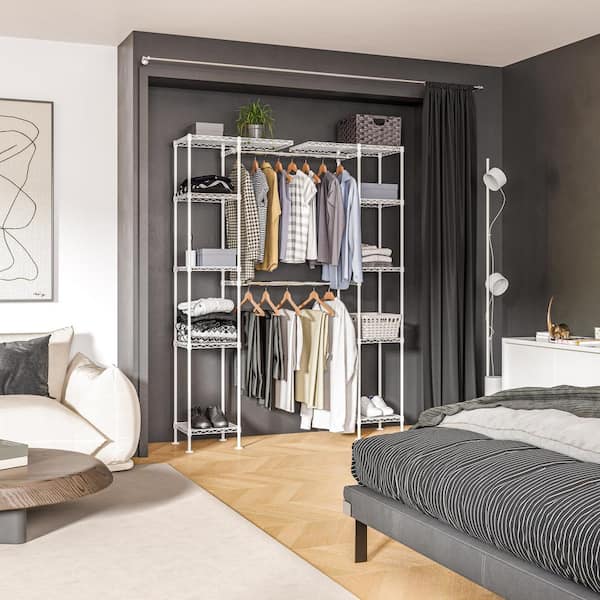 Seville Classics Expandable White Closet Organizer System 58 in. to 83 in. W x 14 in. D x 72 in. H SHE05809B The Home Depot