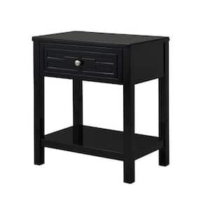Black and Silver 1-Drawer 23 in. Wooden Nightstand