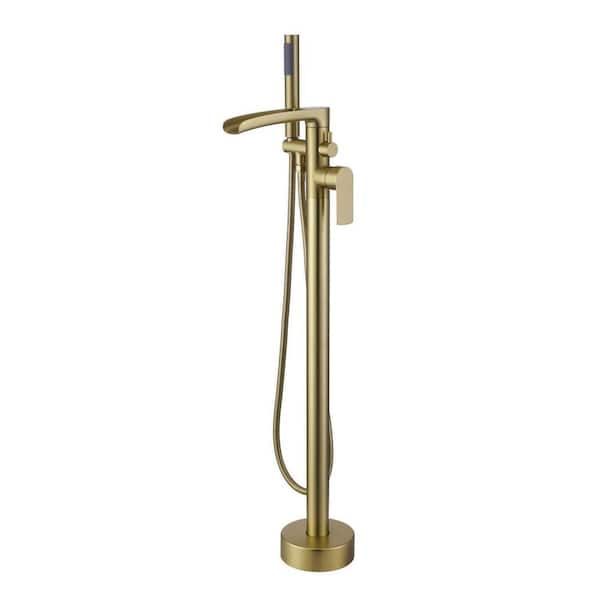 Flg Single Handle Waterfall Claw Foot Freestanding Tub Faucet With Hand Shower Floor Mount 0678