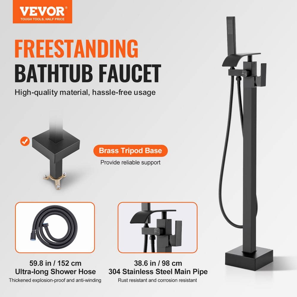 Matte Black Stainless Steel Freestanding Bathtub Faucet with Handheld Shower