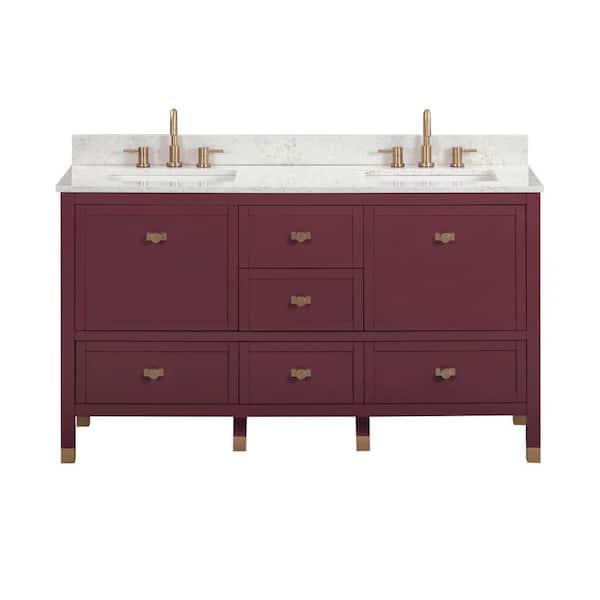 Alana 61 in. Double Sink Burgundy Red Bath Vanity with Alluring Quartz Top
