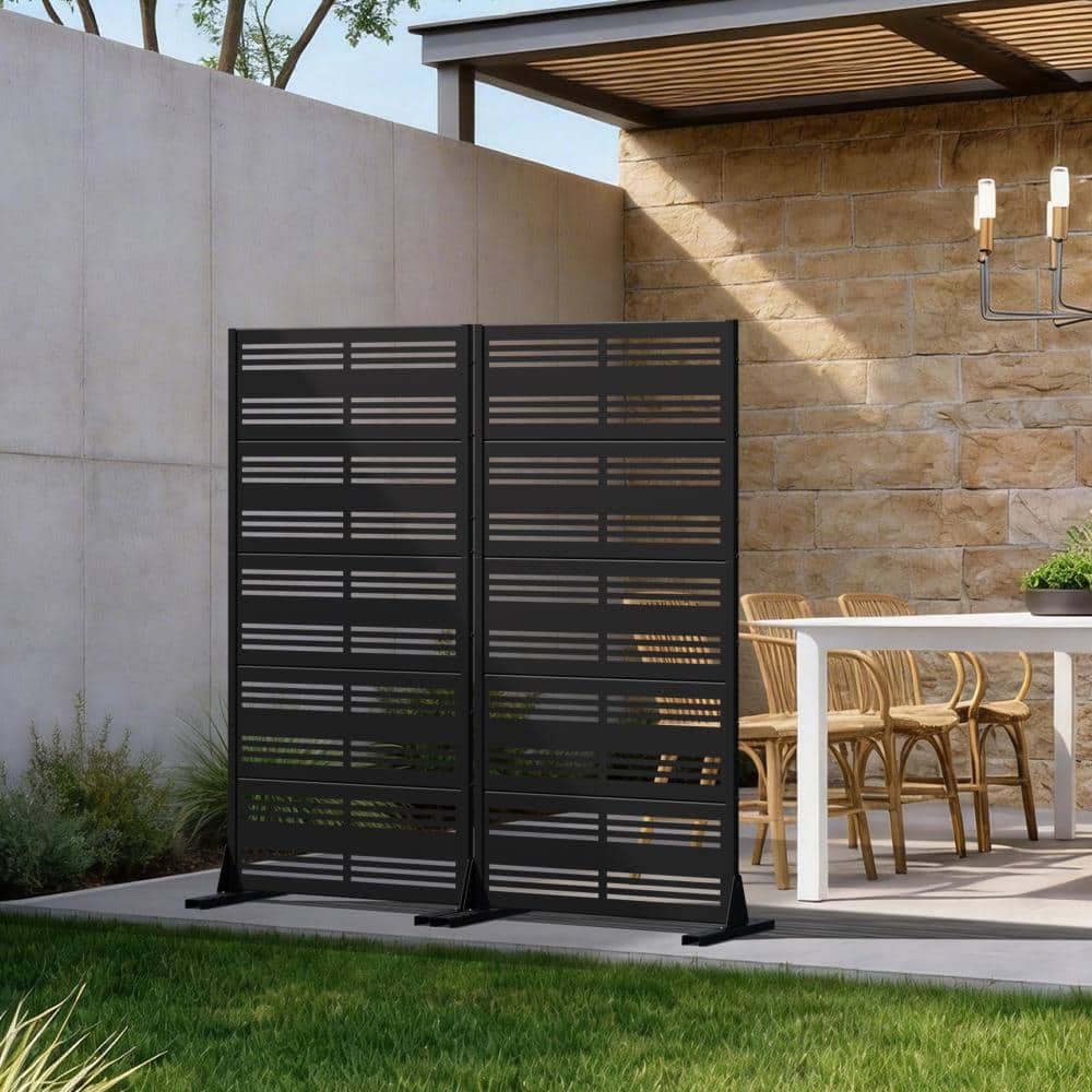 59 in. W x 59 in. H Black Galvanized Steel No Dig Horizontal Louver Outdoor Privacy Screen (2-Pack) price history on PriceWatchPro