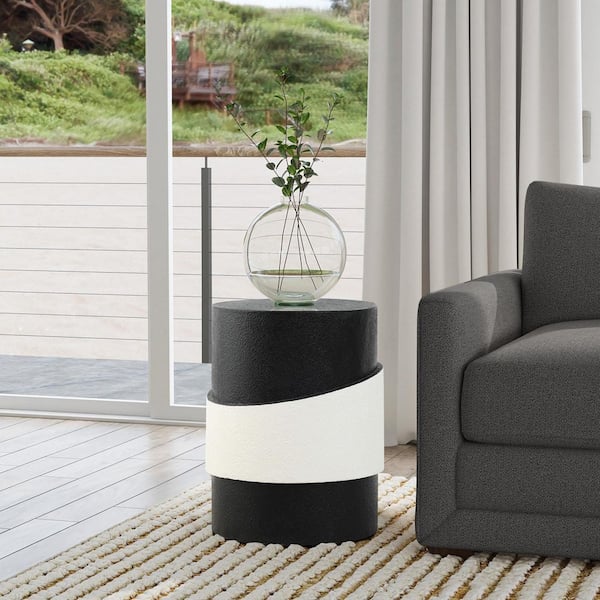 Modern 15.75 in. Black and White Metal Round Side Table