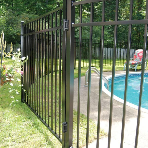 Freedom Concord 4-1/2-ft H Black Aluminum Spaced Picket Flat-top Decorative Fence Gate
