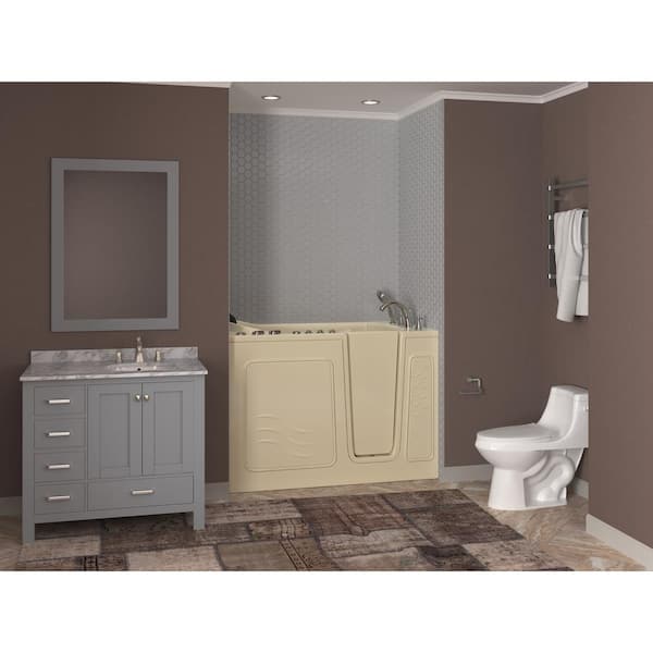 Safe Deluxe 53 in. L x 30 in. W Right Drain Walk-in Whirlpool and Air Bathtub in Biscuit