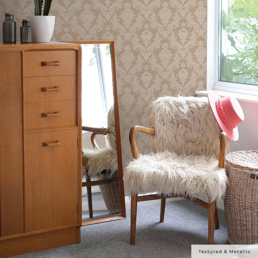 Bisque Damask Self-Adhesive Removable Wallpaper Roll