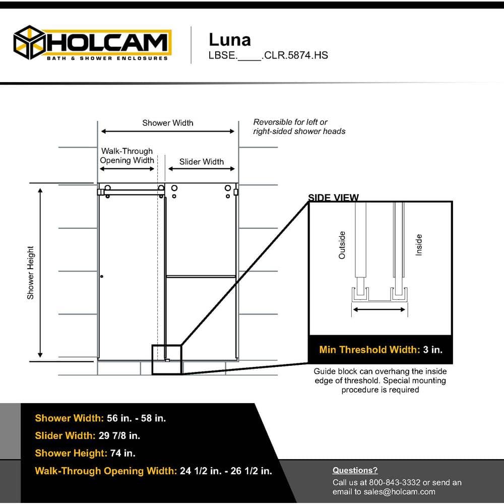 Luna 48'' Matte Black Frameless Sliding Shower Door with Clear Glass
