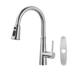 Single Handle Pull-Down Sprayer Kitchen Faucet Stainless Steel with Deckplate Included in Brushed Nickel
