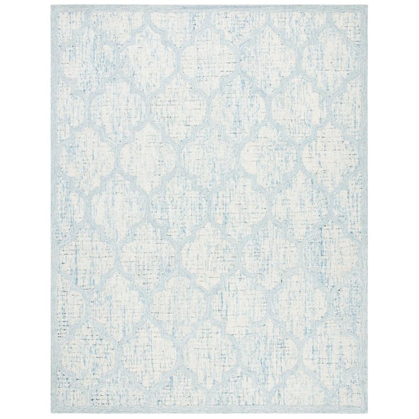 SAFAVIEH Abstract Ivory/Turquoise 8 ft. x 10 ft. Distressed Quatrefoil Area Rug