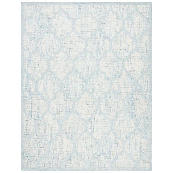 SAFAVIEH Abstract Ivory/Turquoise 9 ft. x 12 ft. Distressed Quatrefoil Area Rug