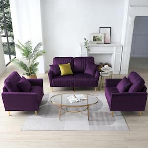 UNIIFURNITURE 31.5 in. 2-Piece Velvet Single Arm Chair Sectional Sofa in Purple