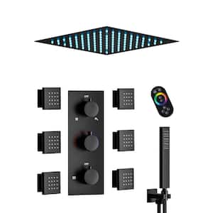 Triple Handle 5-Spray Patterns Shower Faucet 12 in. LED Shower Head 2.5 GPM with 6-Jets in Matte Black (Valve Included)