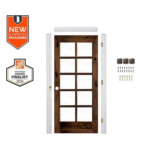 Krosswood Doors Assembly Required 24 in. x 80 in. Right-Hand 10-Lite ClearGlass RedMahogany Stain AlderInterior Door Kit w/Separate Jamb