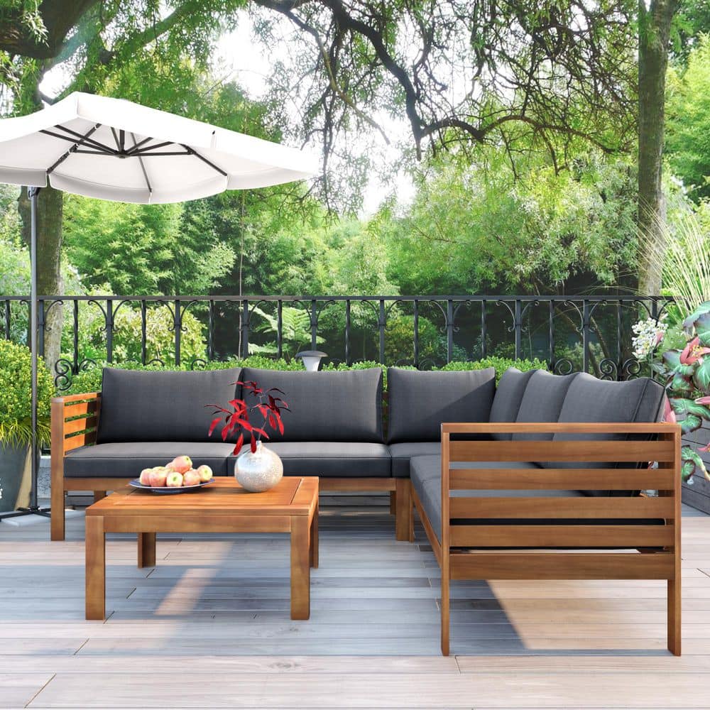 4-Piece Teak Outdoor Patio Sectional Sofa Set, Exotic Design Sofa Set with 