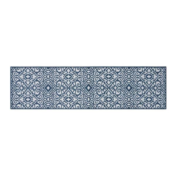 Feya 2-Tone Dusty Navy/Ivory 2 ft. x 8 ft. Tufted Persian Polypropylene Runner Rug