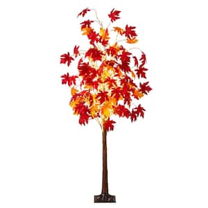 Nearly Natural 6 ft. Artificial Autumn Maple Tree Pre-Lit with Warm ...