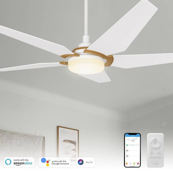 Voyager 52 in. Dimmable LED Indoor/Outdoor White Smart Ceiling Fan with Light and Remote, Works w/Alexa/Google Home