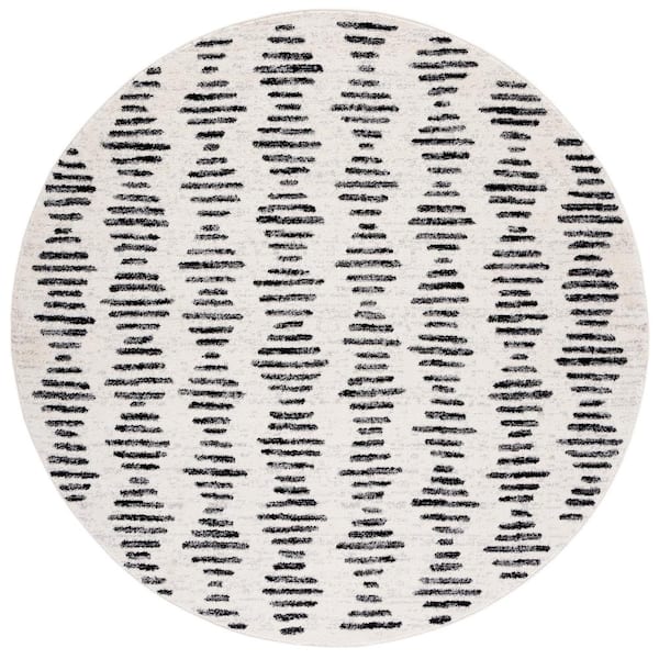 Tulum 5 ft. x 5 ft. Ivory/Black Abstract Round Rug