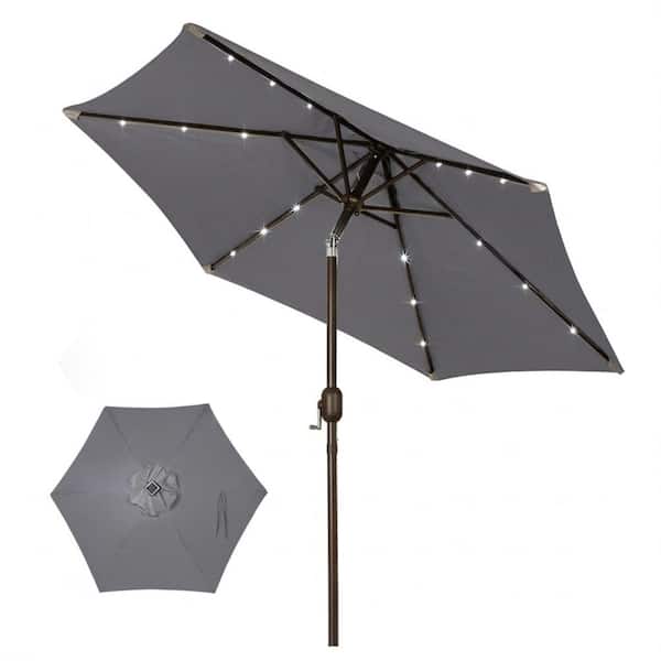 7.5 ft. Solar Powered 18-LED Lighted Market Patio Umbrella with Crank Lift and Tilt in Dark Grey