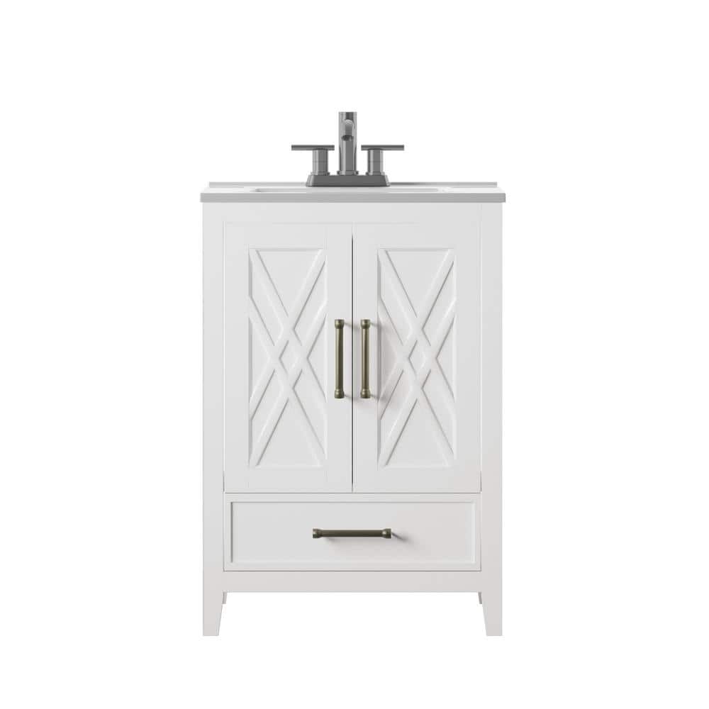 White Freestanding Single Bathroom Vanity with Lower Drawer