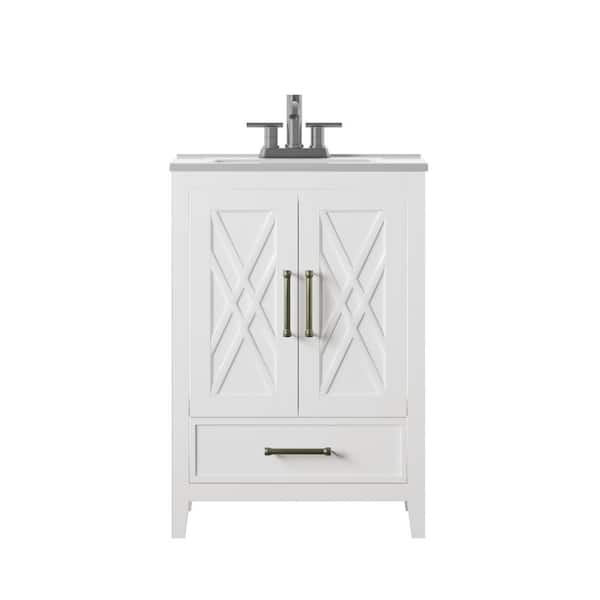 Twin Star Home Hamilton 24 in. D x 18 in. W x 34 in. H Bath Vanity in White with Vanity Top in White and White Basin