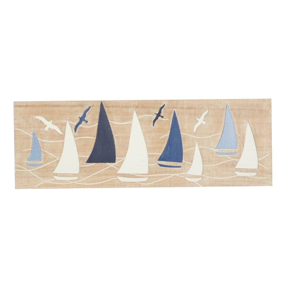 Brown and Blue Wooden Nautical Sailboat Wall Decor