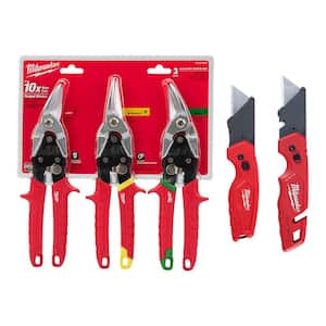 Left, Right and Straight Aviation Snips with Utility Knife's (5-Pack)