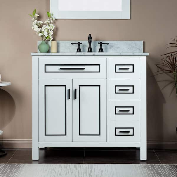 WOODBRIDGE Millan 37 in.W x 22 in.D x 38 in.H Bath Vanity in White with Marble Vanity Top in White with White Sink