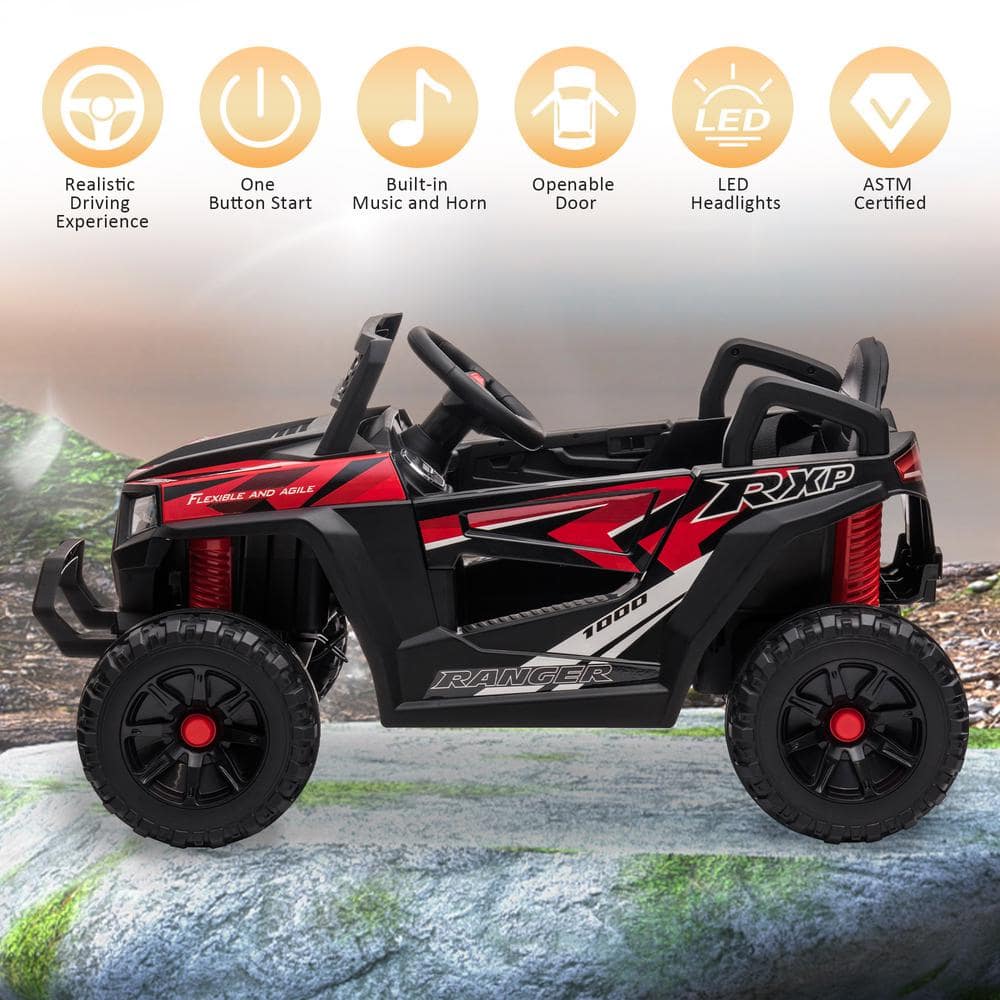 12V Black and Red Kids Off-Road UTV Ride-On