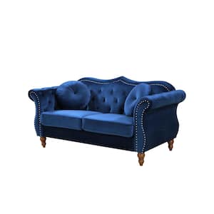 Bellbrook 66 in. Blue Velvet 2-Seat Chesterfield Loveseat with Removable Cushions