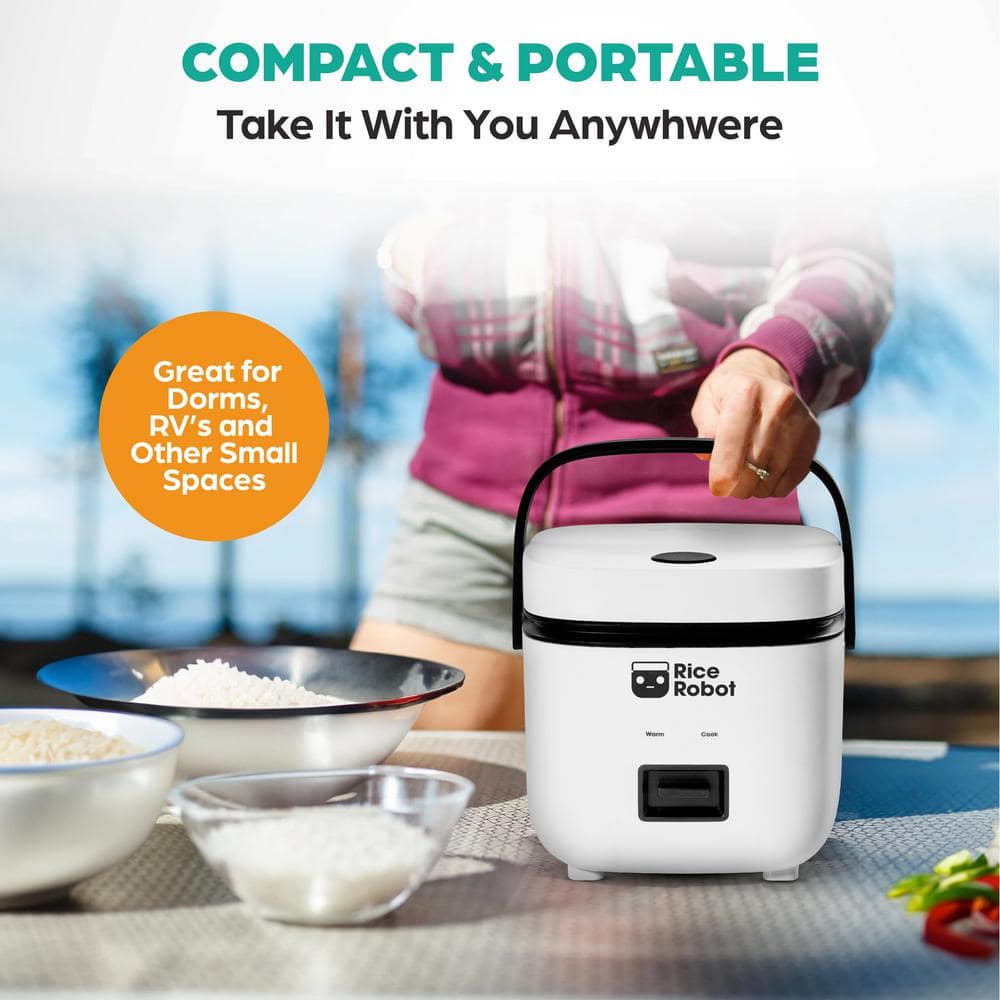 Compact White Electric Rice Cooker with Nonstick Pot and Steamer