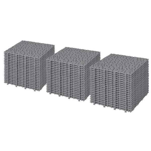 DENISLAWN 1 ft. x 1 ft. Interlocking Floor Tiles Plastic Deck Tile Pebble Stone Pattern in Gray (60 per Case)