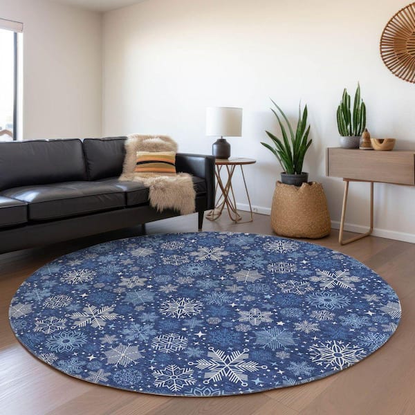 Chantille Machine Washable Indoor/Outdoor Abstract ACN1823 Navy 8 ft. x 8 ft. Round Rug